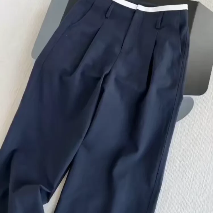 High Waist Wide Leg Suit Pants Women's Summer New Style Drapey Straight Color Block Waist Head Casual Trousers