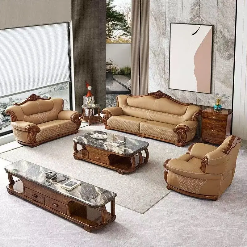 European-style first-layer cowhide sofa combination, villa sofa