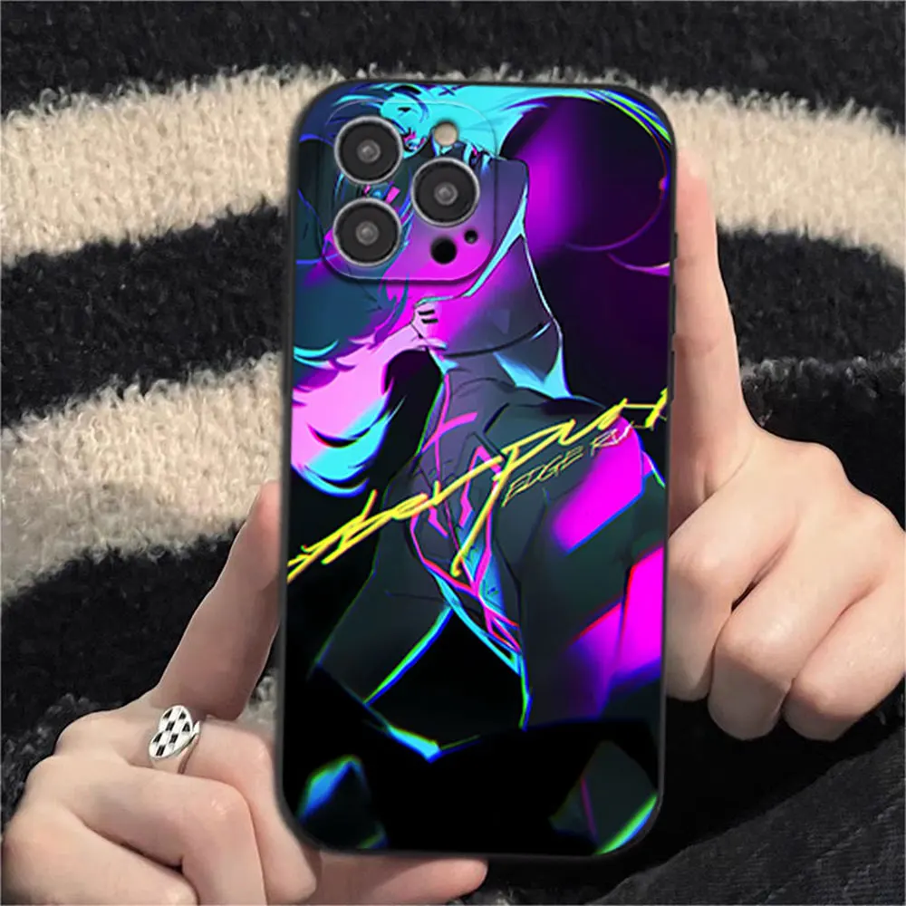 Game R-Rebecca C-Cyberpunk Edgerunners Phone Case for iPhone 12 11 13 14 15 16 Max Pro Plus Black Soft Silicone shell