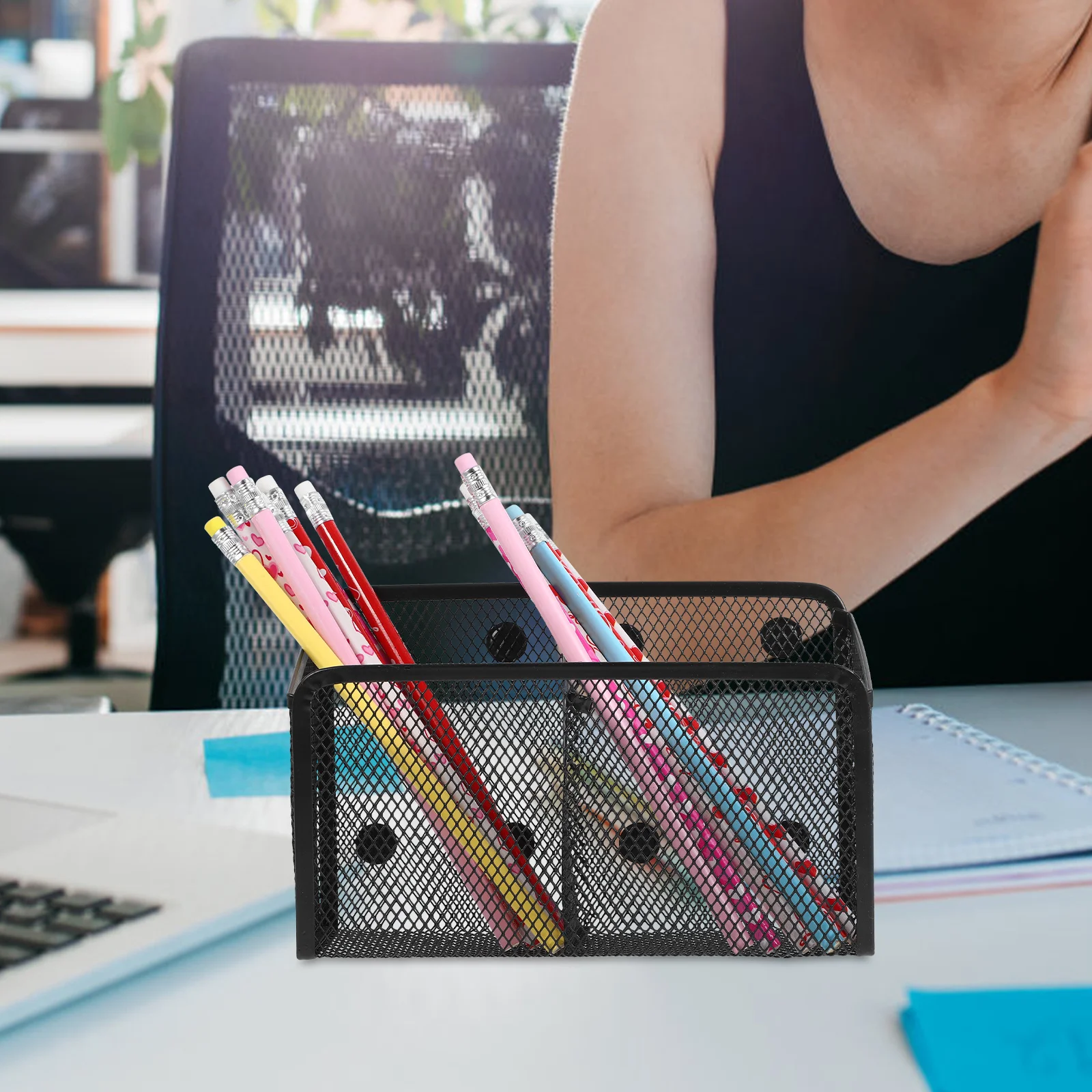 Portapenne magnetico da 3 pezzi, armadietto in rete metallica, cestino per frigorifero, lavagna, forniture per la conservazione dell'aula