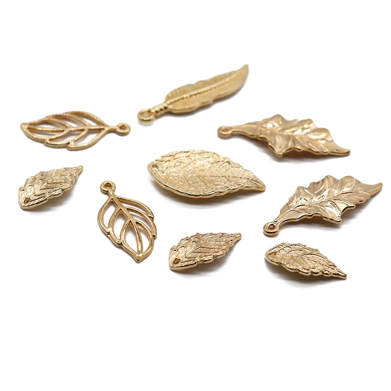 20PCS KC Gold Metal 3D Princess Crown Charms Love Hearts Leaf Pendants Fit Bracelet DIY Handmade Jewelry Making Findings