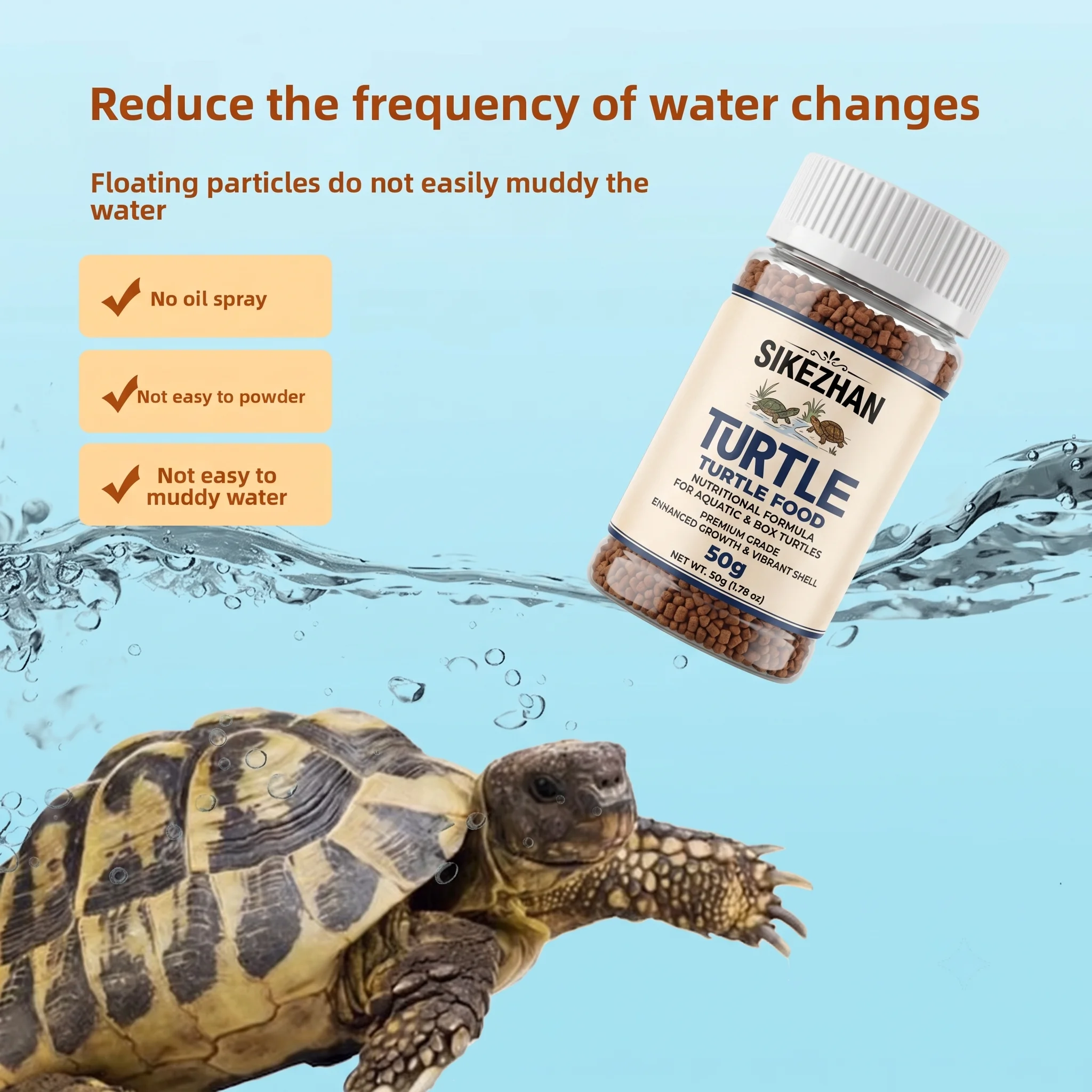 SIKEZHAN Turtle Food 50g Probiotic Pellets for Aquatic & Box Turtles Enhances Growth Vibrant Shell Health Nutrition