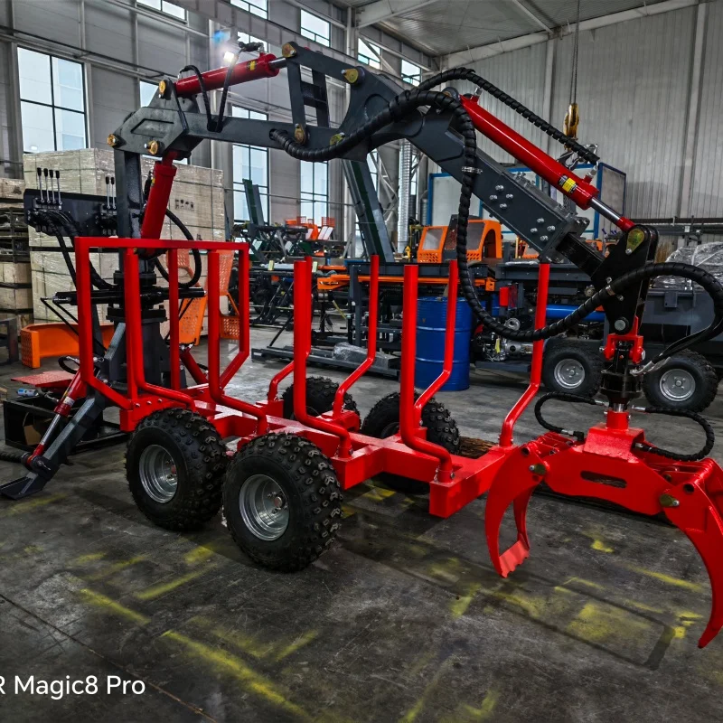 Hot Sale Hydraulic high quality Timber Log Trailer Crane Dump Loader with Grapple Boom Remolque