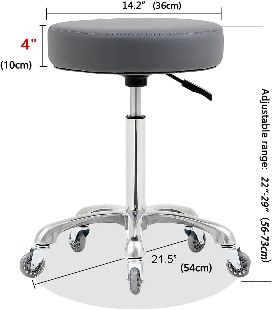 Adjustable Rolling Stool with Wheels, Heavy Duty 400 lbs Capacity for Shop, Lab, and Workbench Use (Grey)