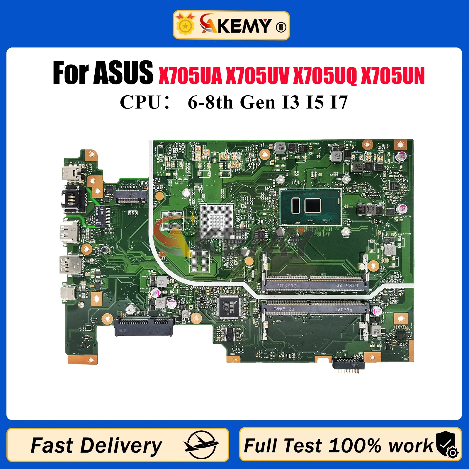 

X705UA Laptop Motherboard For ASUS VivoBook X705U X705UV X705UQ X705UN X705UB X705UF X705UNR X705UBP Mainboard With I3 I5 I7 CPU