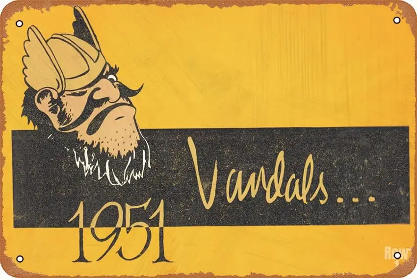 1951 IDAHO VANDALS JOE VANDAL CARTOON ملصق فني ريترو تين تسجيل جدار ديكور فني علامة معدنية لافتة تزيين 8x12 بوصة