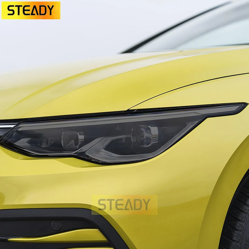 

2 Pcs Car Headlight Protective Film Front Light Transparent Smoked Black TPU Sticker For Volkswagen VW Golf 8 MK8 2020 2021