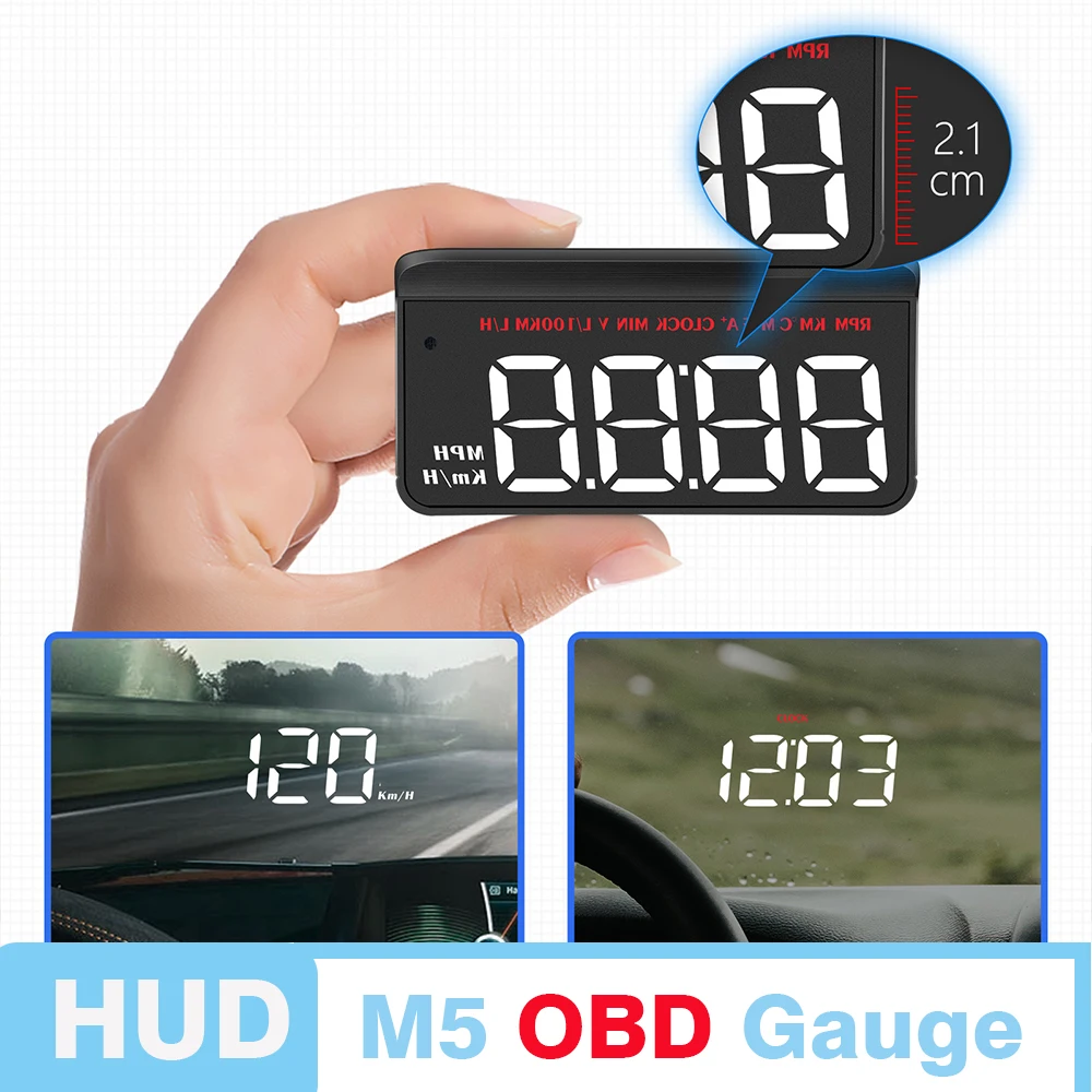 

MH Car Speedometer KM/H MPH Head Up Display with Overspeed RPM Alarm Water Temperature Gauge Volt OBD2 M5 HUD Diagnostic Tools