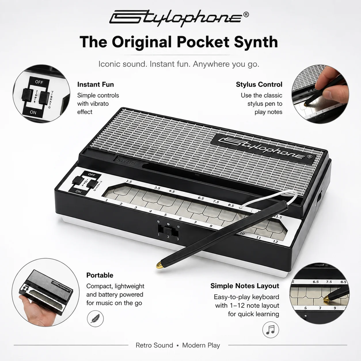 British Stylophone Retro Electronic Instrument Mini Portable Pocket Keyboard Synthesizer Classic Pocket Synth Electric Sound Box
