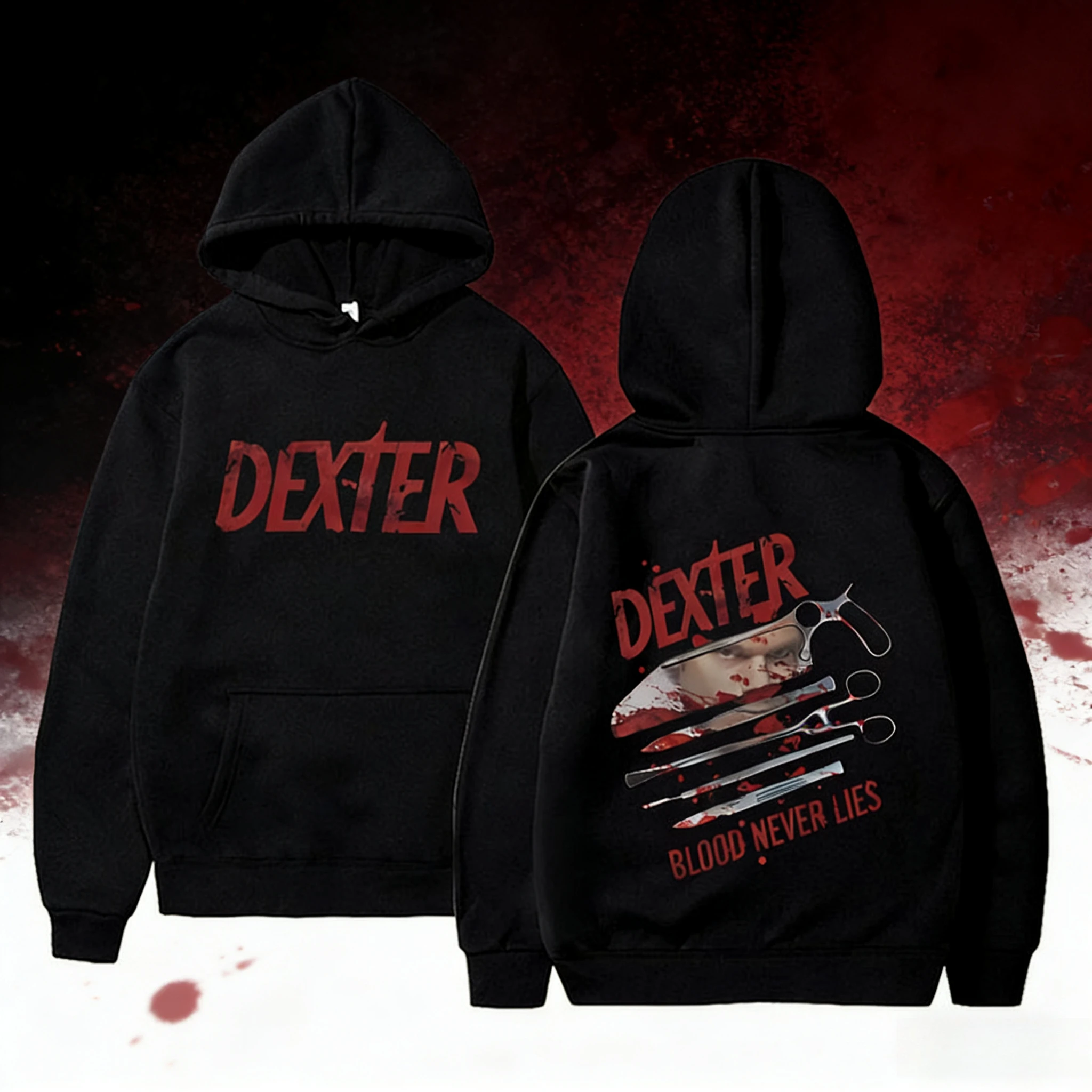 2025 Otoño/Invierno serie de televisión Dexter Morgan Sudadera con capucha moda de los hombres Hip-hop Retro algodón cálido sudadera abrigo Casual suelto