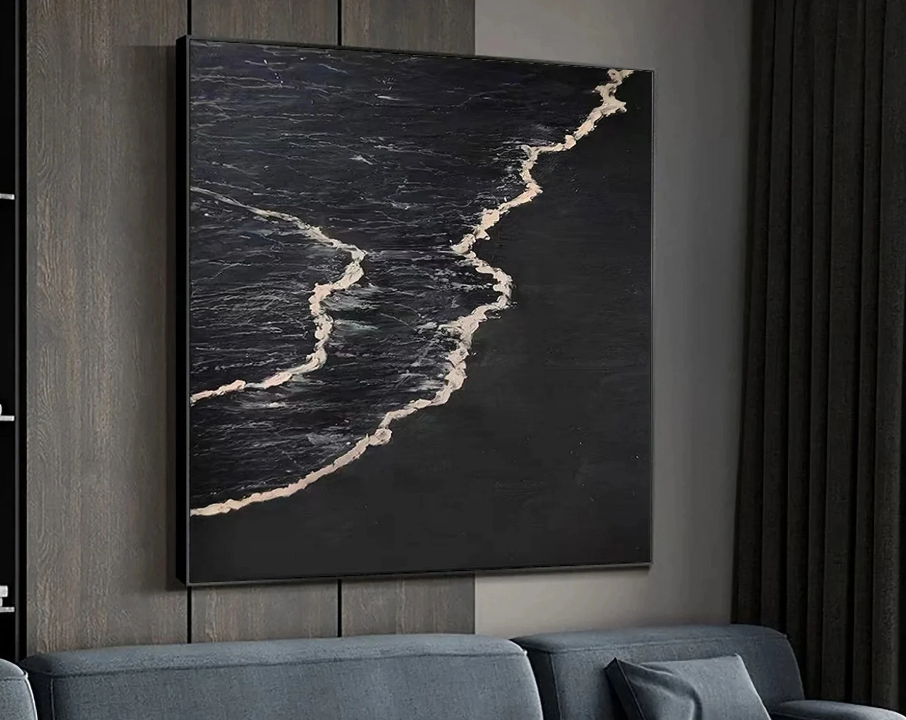 الاسكندنافية المعاصرة البحر الأسود مجردة جدارية كبيرة الحجم أبيض وأسود كلاسيكي اللون مخطط تصميم الأزياء جدار ديكور فني