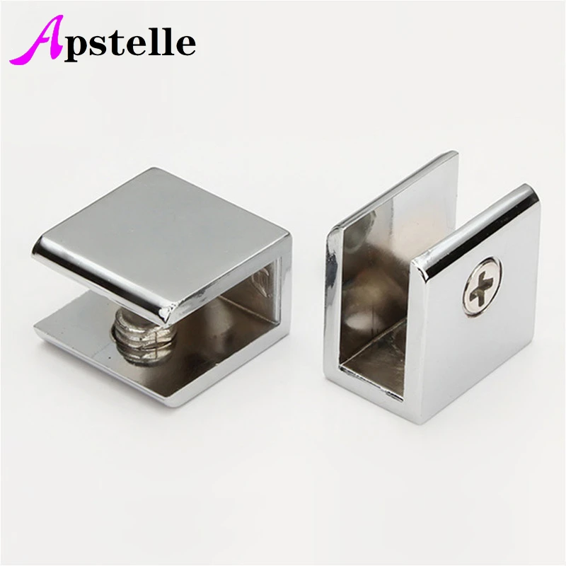 Apstelle 2pcs/lot Square Shape Chrome Finished Zinc Alloy Glass Clamps Shelves Support Bracket Clips for 5 To 12mm Glass Board