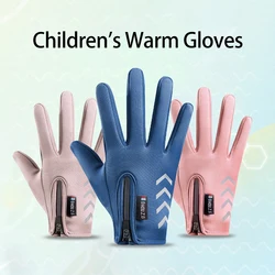 Winter Children's Gloves Cycling Kids Reflect Light Waterproof Non-Slip Fleece Warm Boy Ski Girl Scooter Autumn Gloves Zipper