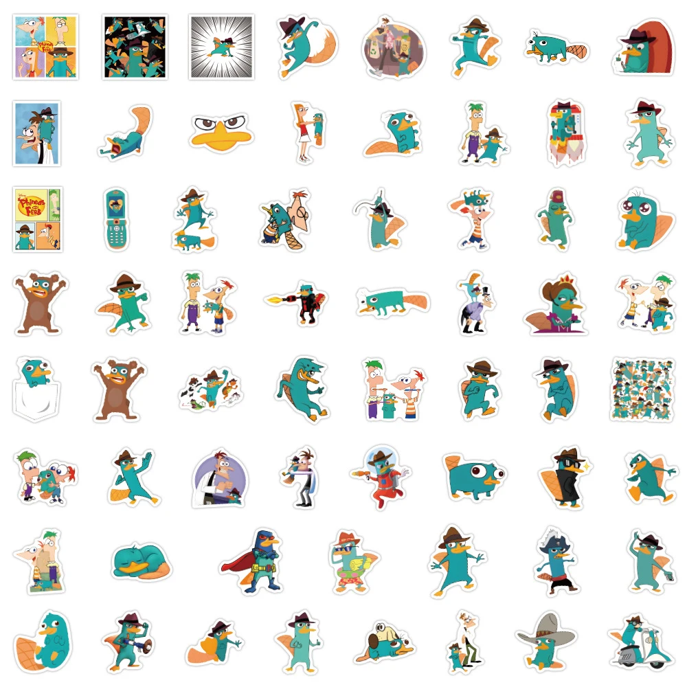 10/30/50 buah stiker Disney Phineas dan Ferb Perry the platylus untuk anak-anak tahan air DIY Laptop ponsel mobil Kawaii Anime Decal