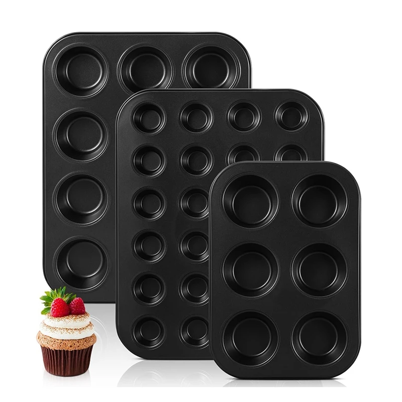 3 Pack Nonstick Muffin Pan Carbon Steel Cupcake Pan Muffin Tin Easy To Clean Muffin Tray Bakeware 6/12/24 Cup