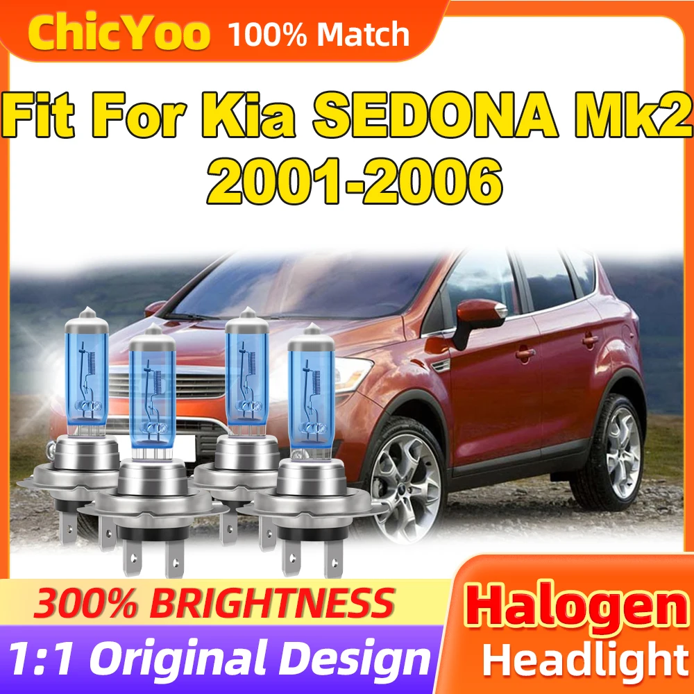 Fit For Kia SEDONA Mk2 2001 -2004 2005 2006 24000LM Car Halogen Bulbs 200W Turbo Auto Headlamps 6000K White 12V Plug And Play