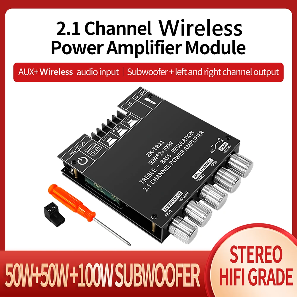 

ZK-TB21 2x50W+100W Bluetooth 5.0 Stereo Audio Receiver Amplifier Board CS8673E/TPA3116D2 2.1 Channel Mini Subwoofer DIY Module