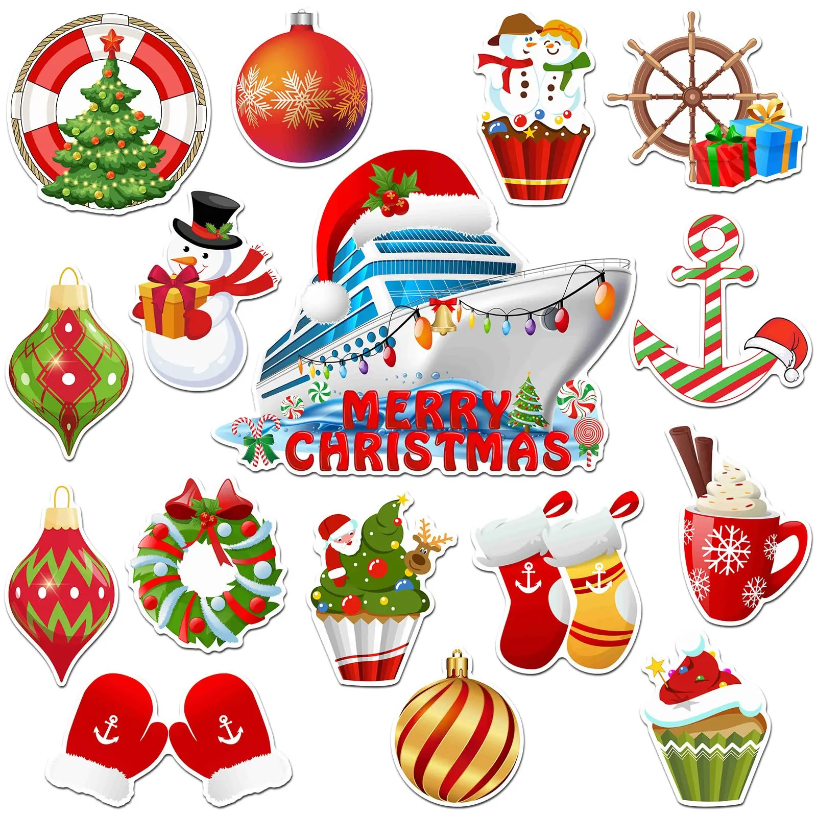 

16 Pcs Christmas Cruise Door Magnets Santa Claus Magnetic Door Decorations Snowman Fridge Magnets for Cabin Ship Cruise Refriger