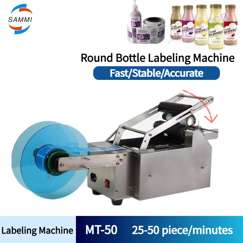 

Easy To Operate MT-50 Semi Automatic Small Round PET Bottle Labeling Machine