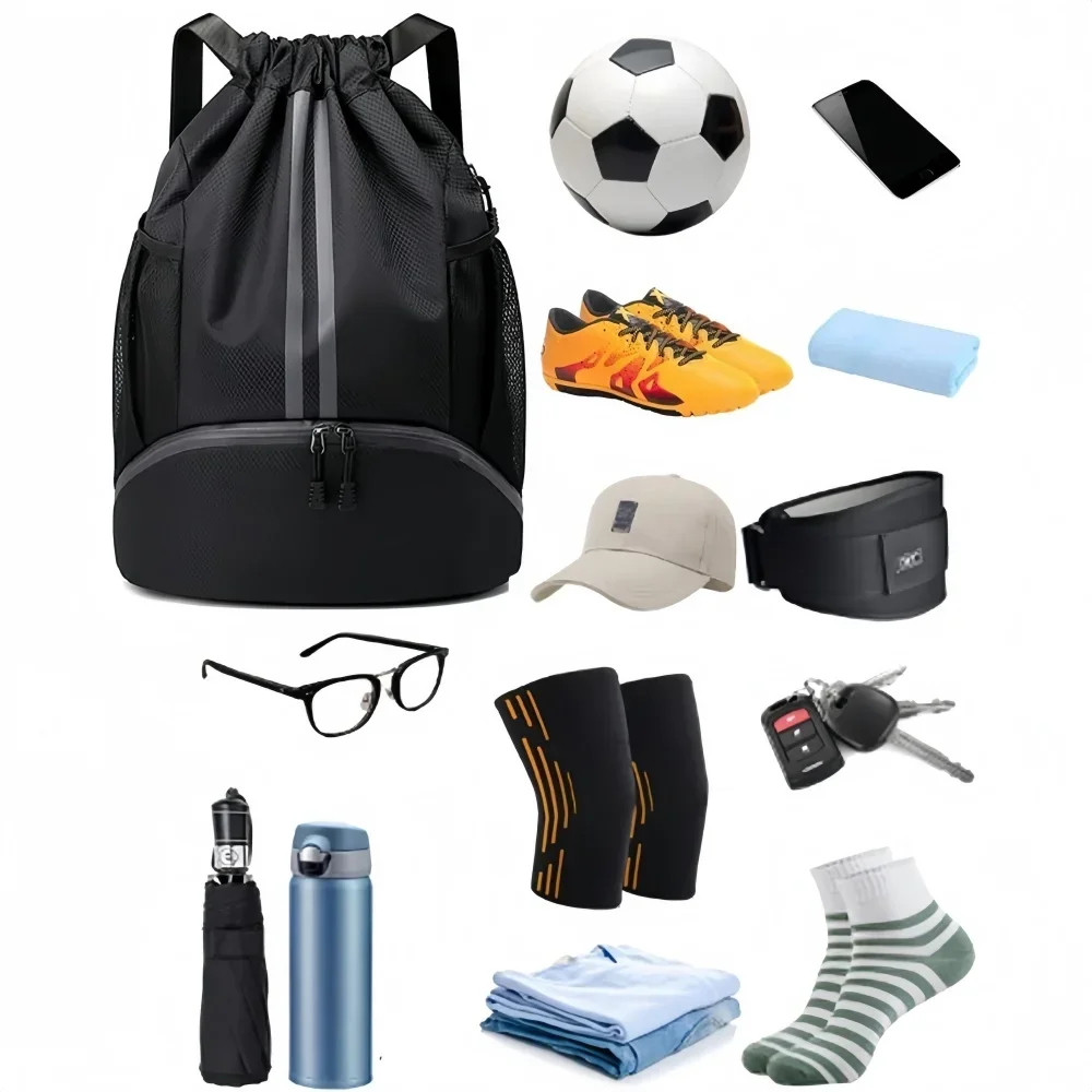 Drawstring Sports Backpack,Lightweight Gym Bag with Shoe Compartment & Wet Dry Separation,for Basketball Football Swimming Yoga view 4