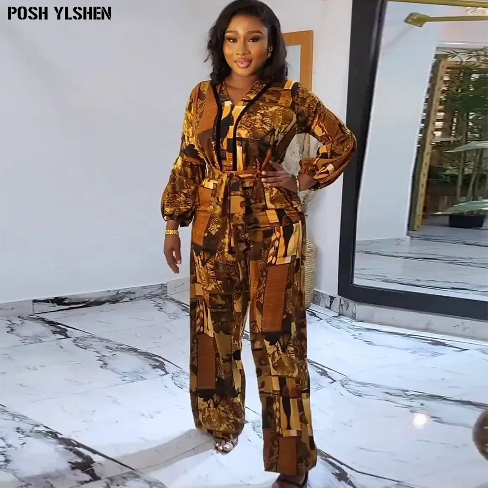 Belt African Clothes for Women 2024 Spring Plus Size Ankara Dashiki 2 Piece Set Print Outfits Fashion Tops Pants Trousers Suits