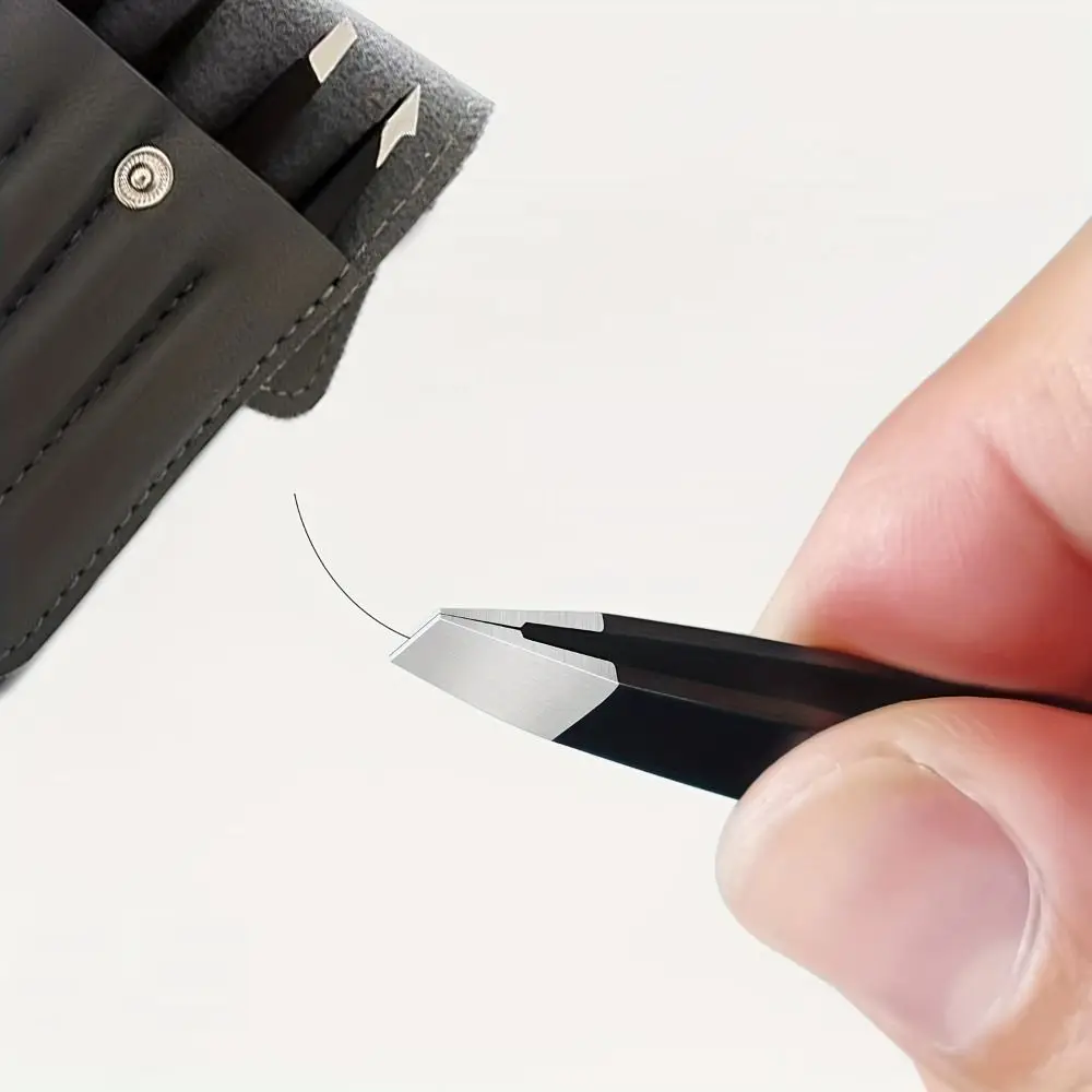 Zestaw 4 szt. pęset ze stali nierdzewnej z ukośnym ostrzem, z torbą do przechowywania, pęsety do brody z ostrym końcem, przenośne pęsety do rzęs