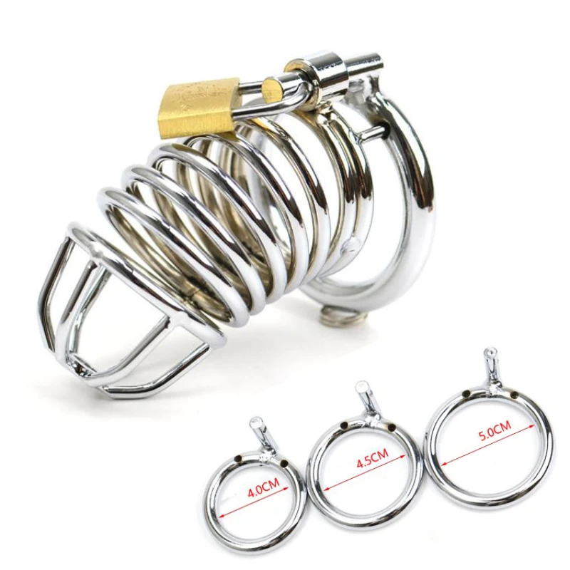 Male Chastity Cage Devices Stainless Steel Cock Cage Male Steel Belt Bird Metal Cage Cock Lock Restraint Ring Sex Toy For Men