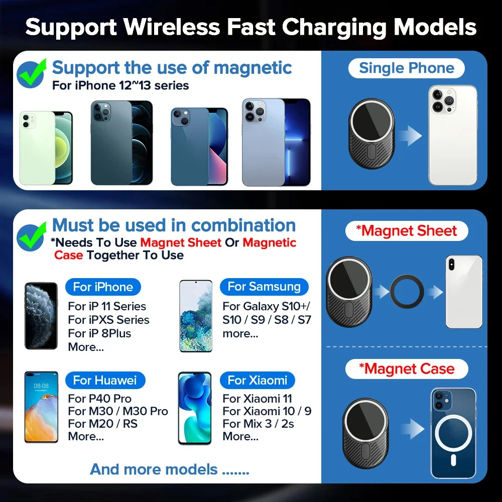 Magnetic Car Wireless Charger For Macsafe for iPhone 12 13 14 15 Pro Max Mini Air Vent Car Phone Holder Stand Fast Car Charging