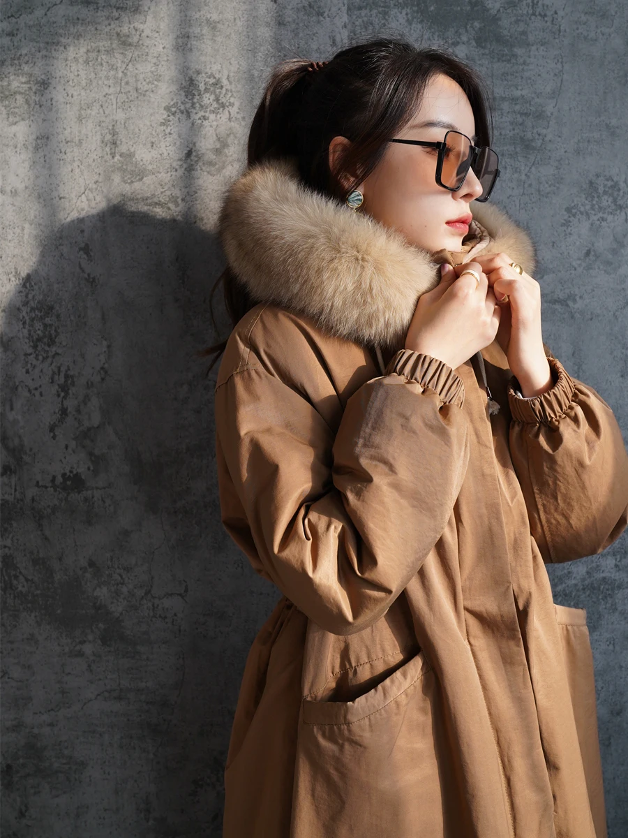 

Warmo2026 Winter Thiened Brown down Jaet Women's Warm Loose Casual Coat with Big Fur Collar Small Size Outerwear