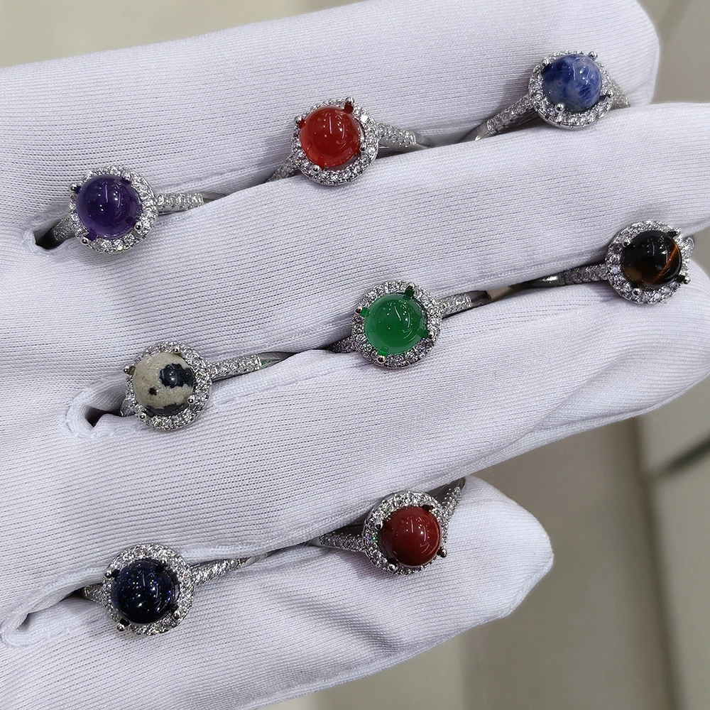 

1pc100% natural gemstone red agate amethyst adjustable copper-plated silver round ring for women, for parties and gifts jewelry