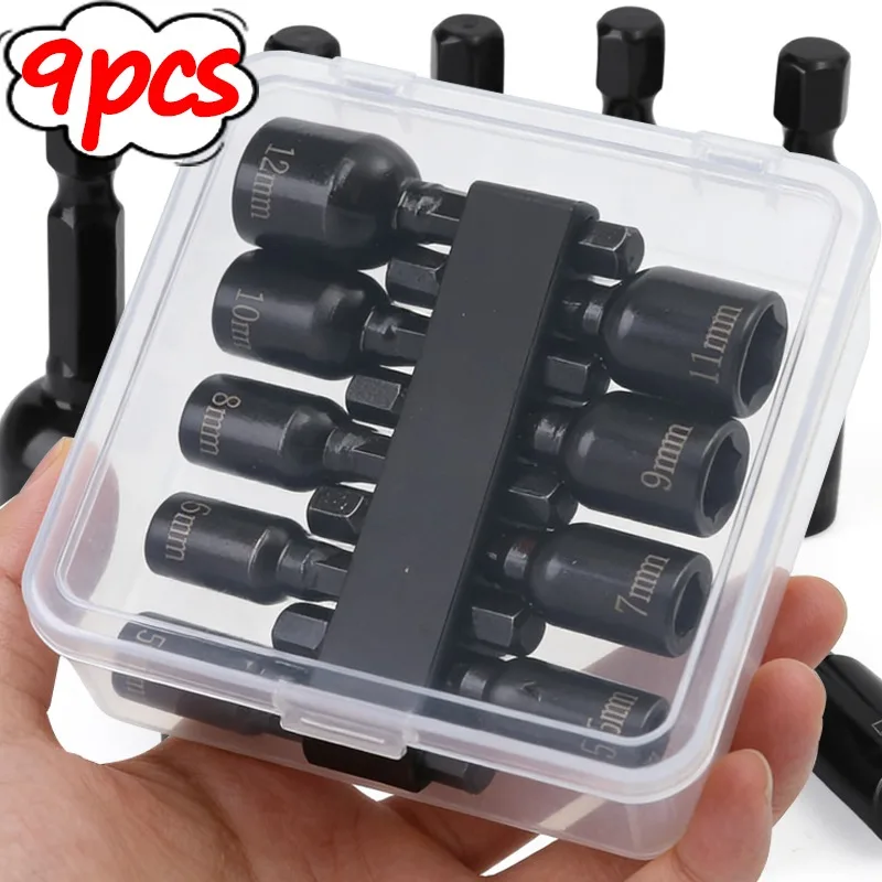 

9Pcs Hex Shank Magnetic Screwdriver Bit Sockets Automotive Parts Woodworking Machinery Repair 5-12mm Magnet Nut Hand Tools