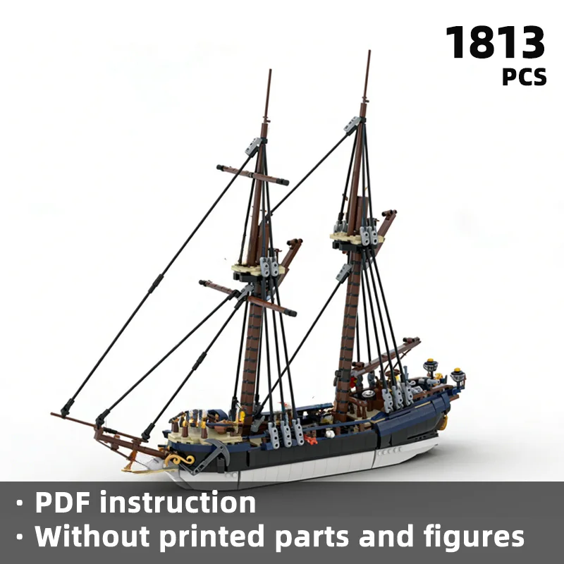Retro sailing scene, retro pirate ship of sea raider Pirate Movie-style sailing ship building block model
