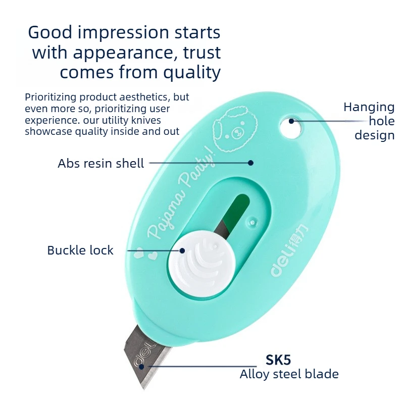 Deli 2087 mini knife automatically returns utility knife and knife, easy to carry and cut envelopes to open express bags