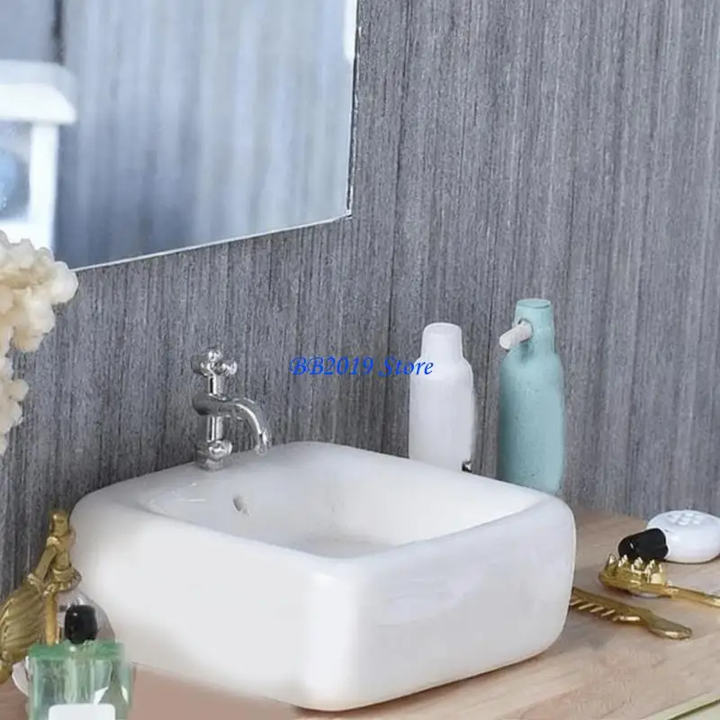 Q0KB White Porcelain Dollhouses Decors Bathroom 1:12 Miniature Basin Smooth Surfaces