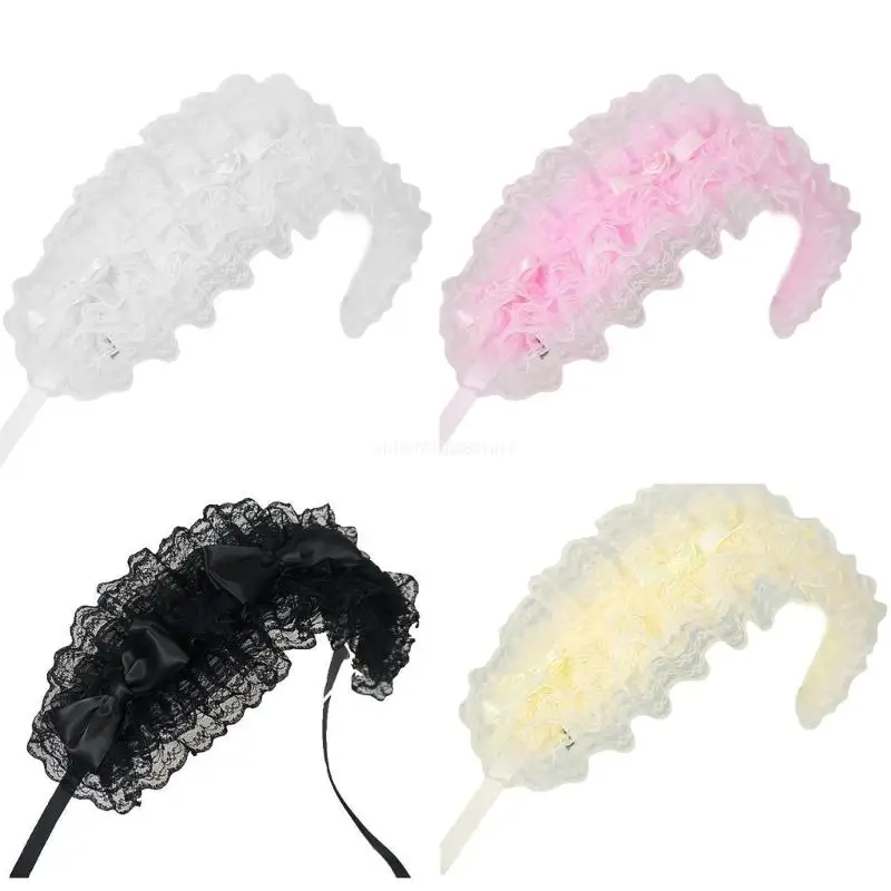 

Gothic Maid Headbands for Women Subculture Headbands Gothic Bows White Headwear Maid Flouncing Photography Dropship