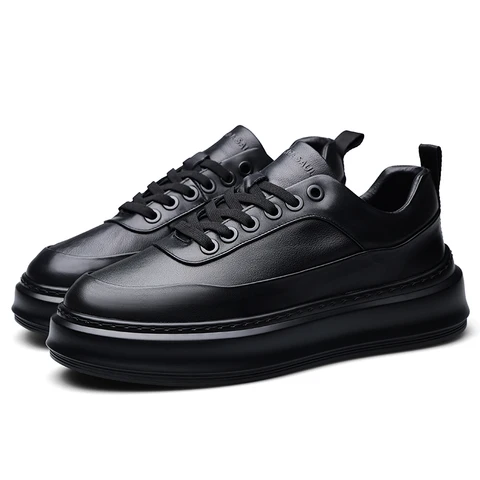 Men's new British comfortable and versatile black lightweight and breathable thick soled board shoes 240929