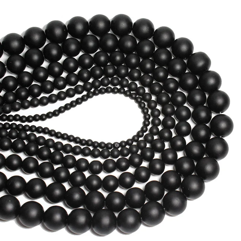 4/6/8/10/12mm Onyx Stone Beads For Jewelry Making Black Round Frosted Strand DIY Bracelet Earrings Armbandjes Maken Wholesale