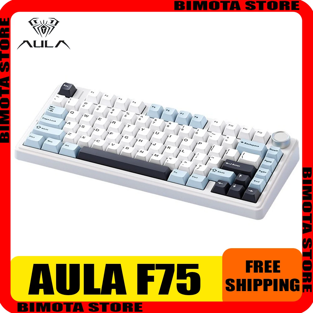 

AULA F75 Mechanical Keyboard Multifunctional Knob Tri Mode Dynamic RGB Hot Swap Gaming Keyboard Gasket Pc Gamer Accessories Mac