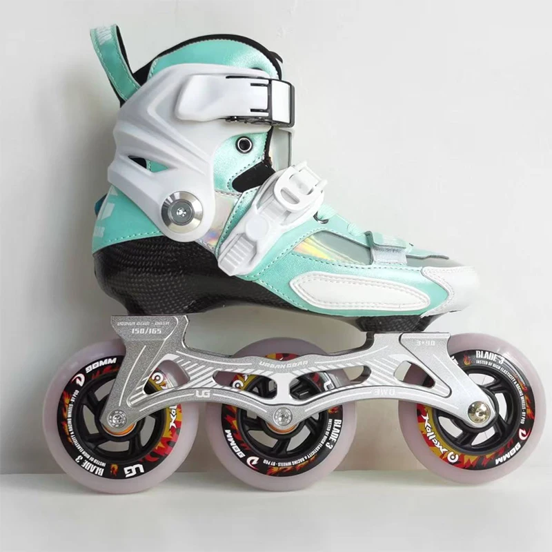 

Детские синие, розовые скоростные коньки из углеродного волокна, 3-колесные молодежные роликовые коньки, роликовые коньки, кроссовки на роликах, размер 27-38