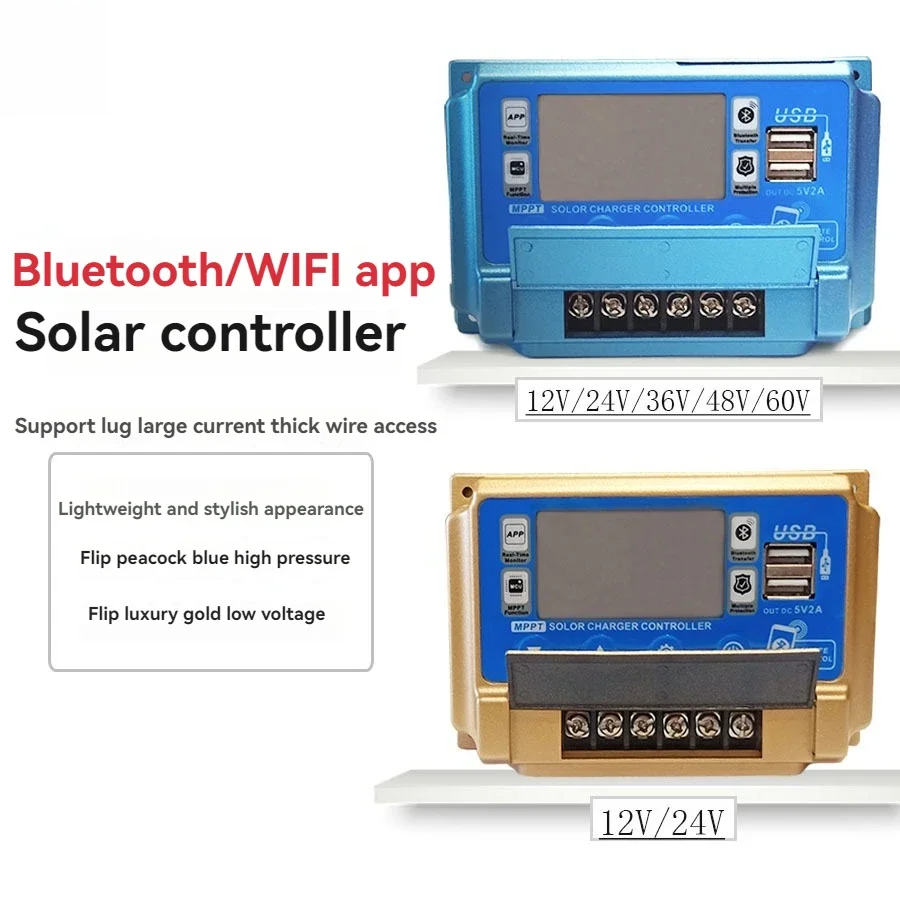 12V/24V Bluetooth WIFI Solar Charge Controller 30/40/50/60A LCD Digital Display MPPT Solar Panel Photovoltaic Controller