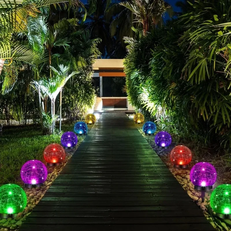 

Solar Light Solar Crack Floor Lamp Multi-Color Pre Lit Crystal Ball Light 2Pcs Solar Globes Lights for Courtyard Decorative