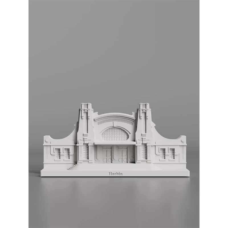 

Retro railway station cement building model ornaments, creative home living room desktop decoration micro building ornaments