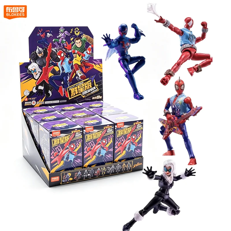 Original 100% Blokees Marvel Spider Man Galaxy Version Wave 6 Black Cat Rhion Electro  Movable Action Figure Blind Box Toys Gift