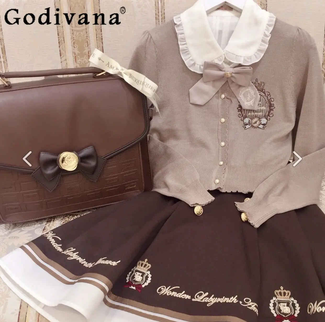 

Japanese Original Retro Elegant Lolita Chocolate Bow Handbag JK Uniform Daily Commute Versatile Backpack for Women