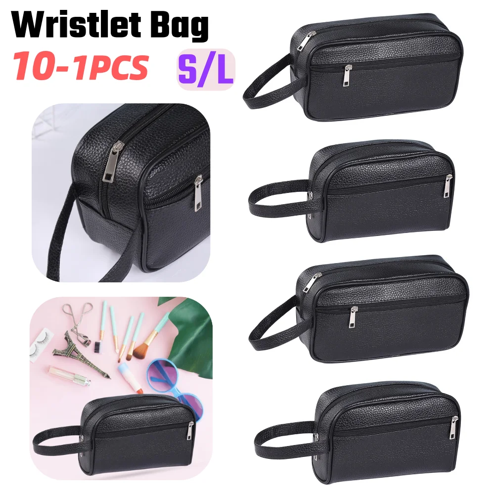 

10-1PCS Men Women Vintage Wristlet Bag PU Leather Pure Color S/L Wristlet Bag Vintage Cellphone Storage Bag for Work/Commuting
