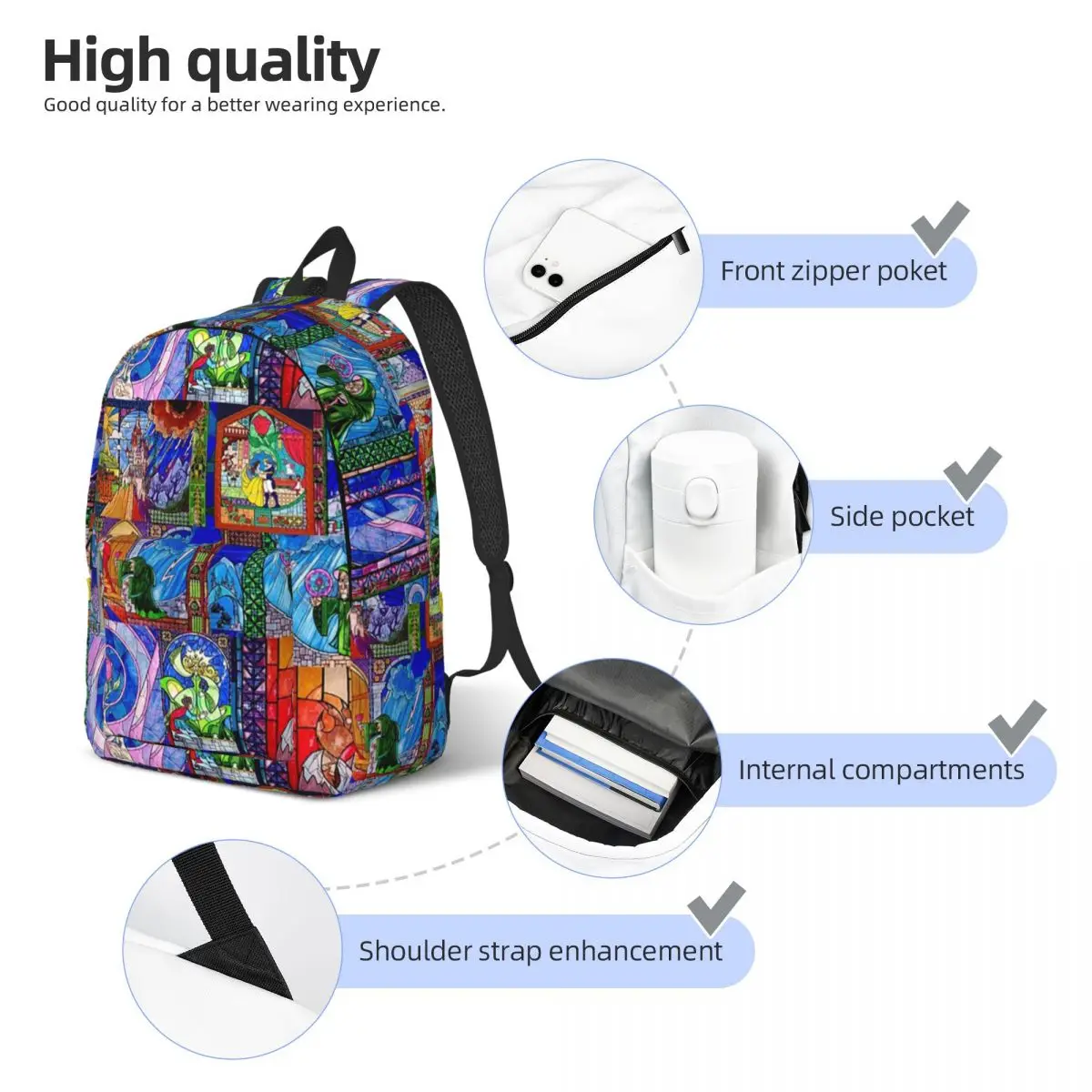 Beauty And The Beast Anime Backpack for Preschool Primary School Student Bookbag Boy Girl Kids Daypack Sports