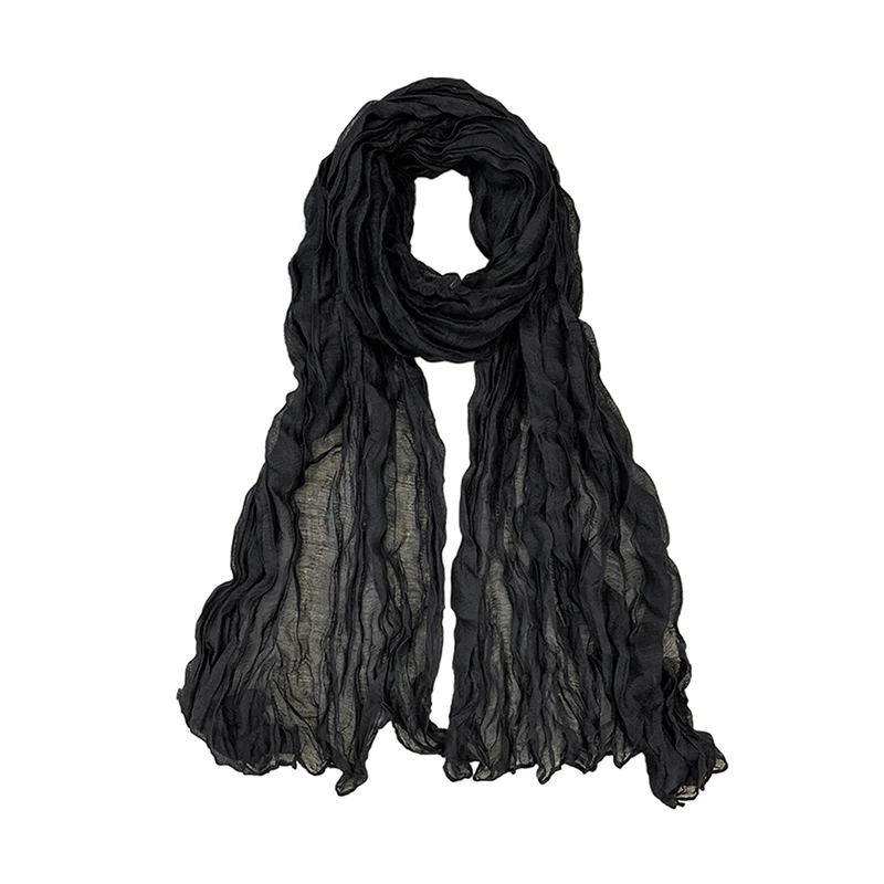 

Korean Style Summer Cotton Linen Folded Women's Scarf Thin Pure Color Simple Match Long Shoulder Wrap Neck Warmer Silk Scarf