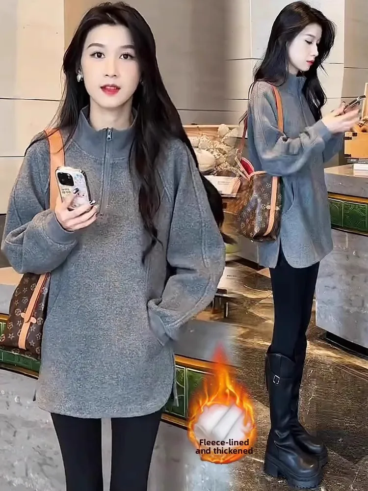 

Женская толстовка с воротником-стойкой и длинными рукавами, модная, в американском ретро-стиле, базовый слой, топ