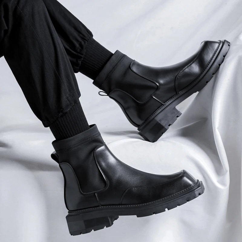 men luxury fashion chelsea boots brand designer square toe shoes punk nightclub dress cowboy original leather boot ankle botas