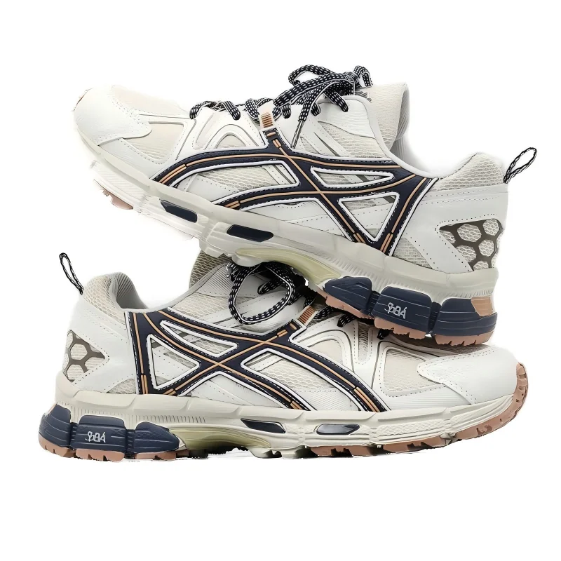 

White Breathable Mesh Casual Sneakers - Durable Non-Slip Sole, Multi-Accent Outdoor Walking Shoes with Reinforced Stitching